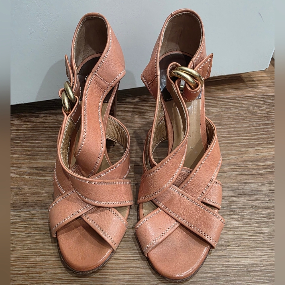 Chloe Tan Leather High Heeled Strappy Sandals Size 37.5
